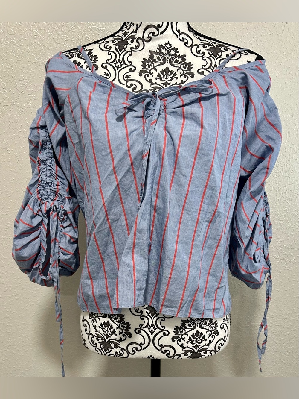 Parker Long Sleeve Off The Shoulder Flirty Ruffle Striped Blouse Top Size Small